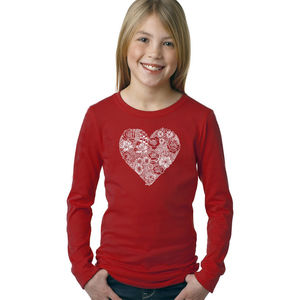 Girl's Word Art Long Sleeve - Heart Flowers